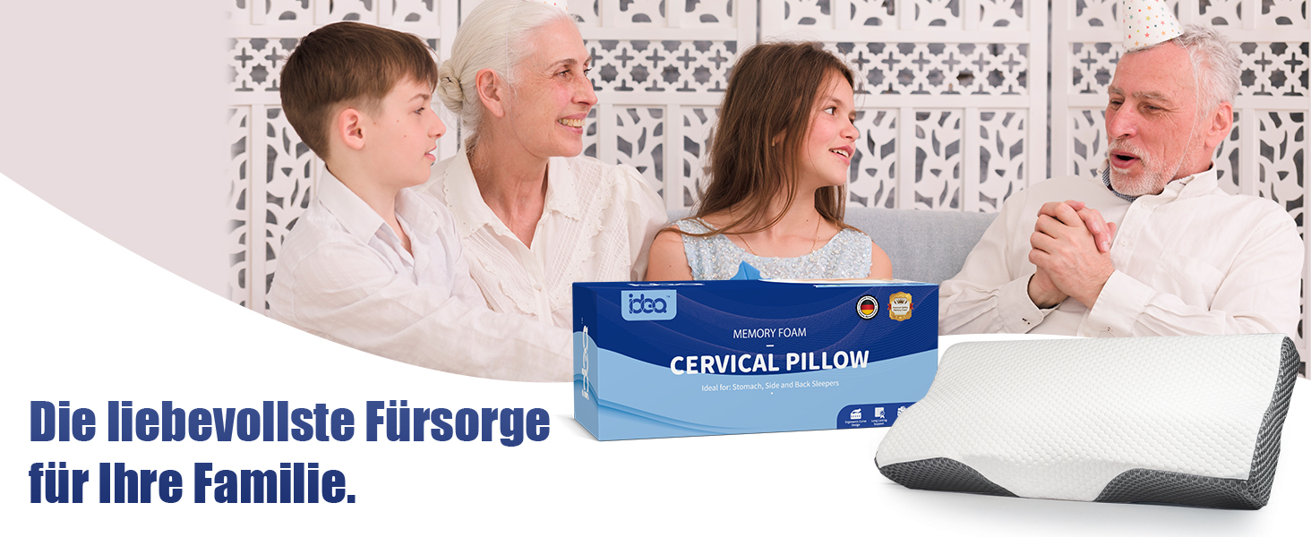 Ортопедична подушка для шиї IDEA з Memory Foam - для сну на боці, спині та животі, проти болю в шиї, 62x34.5x12/8 см