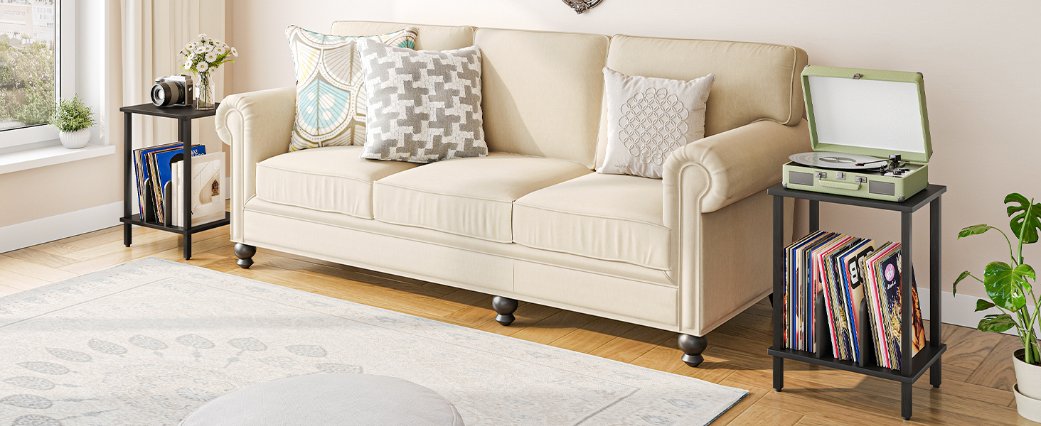 HOOBRO Стійка для програвача, полиця для платівок, приліжкова тумбочка, полиця для платівок з перегородками, органайзер для платівок, до 100 альбомів, для вітальні, чорний EBK05RS01