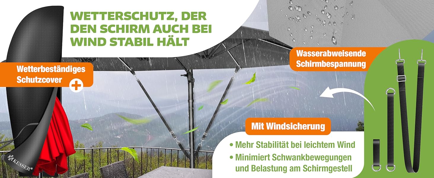 Парасолька від сонця KESSER Ø 350 см, підвісна модель з рукою-кранцем для тераси, балкона та саду, алюмінієвий стійкий каркас, UV-захист, водонепроникна та вітростійка, поворот на 360°, антрацит