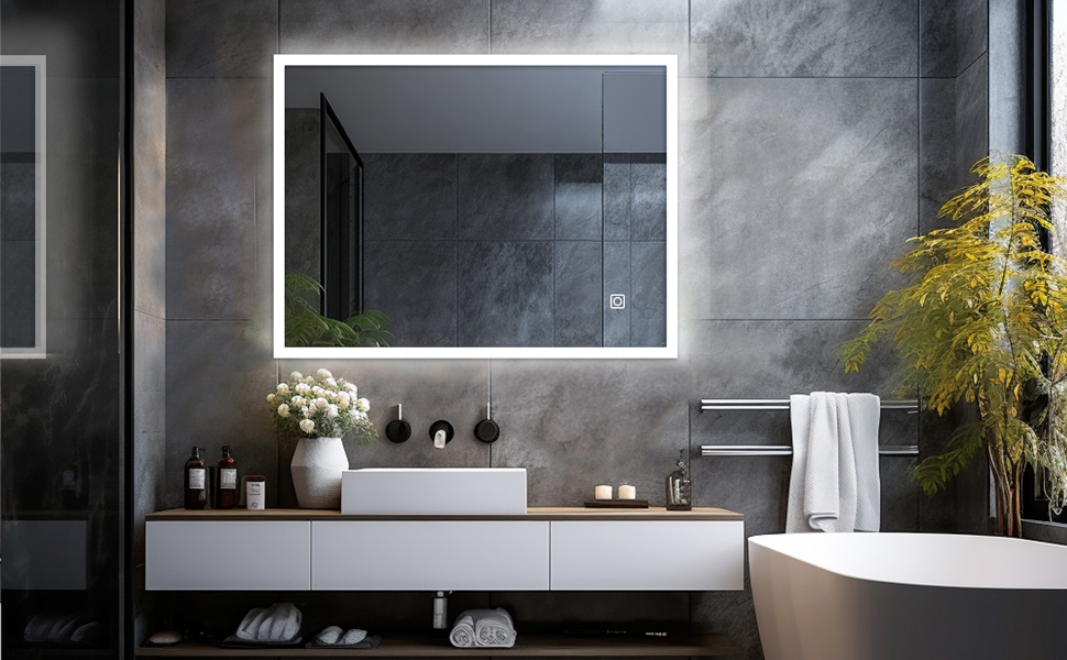 LED дзеркало для ванної кімнати LISA 80x60 см з підсвічуванням, сенсорне регулювання, антизапар, тепле/холодне світло, прямокутна форма