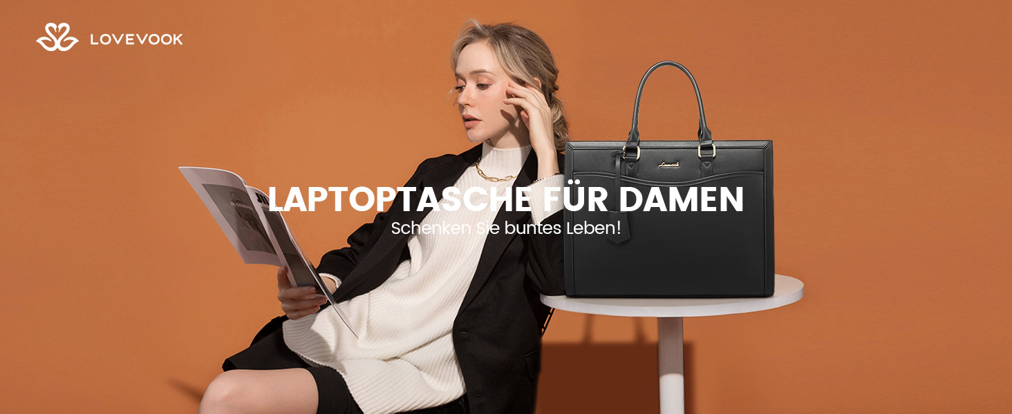 LOVEVOOK Сумка для ноутбука 15.6 дюймів, жіноча, велика, з PU-шкіри, для роботи, навчання, універсальна, чорна