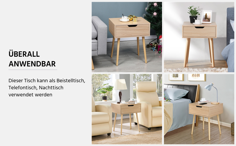 Приліжкові тумбочки Yaheetech (2 шт) з ящиком, світло-коричневий дуб