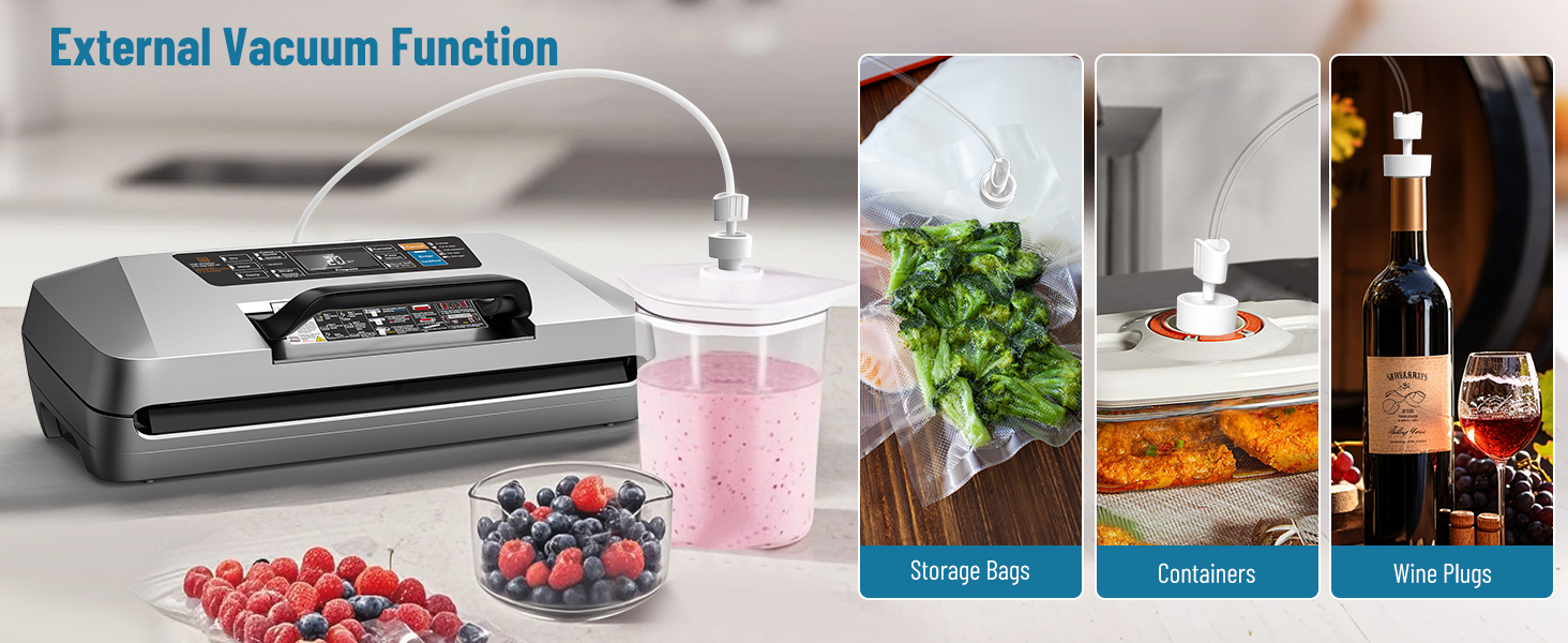 Професійний вакууматор для продуктів 12-в-1, 95кПа, з функцією безперервного вакуумування та подвійним швом, сріблястий (комплект: 1 рулон та 10 пакетів)
