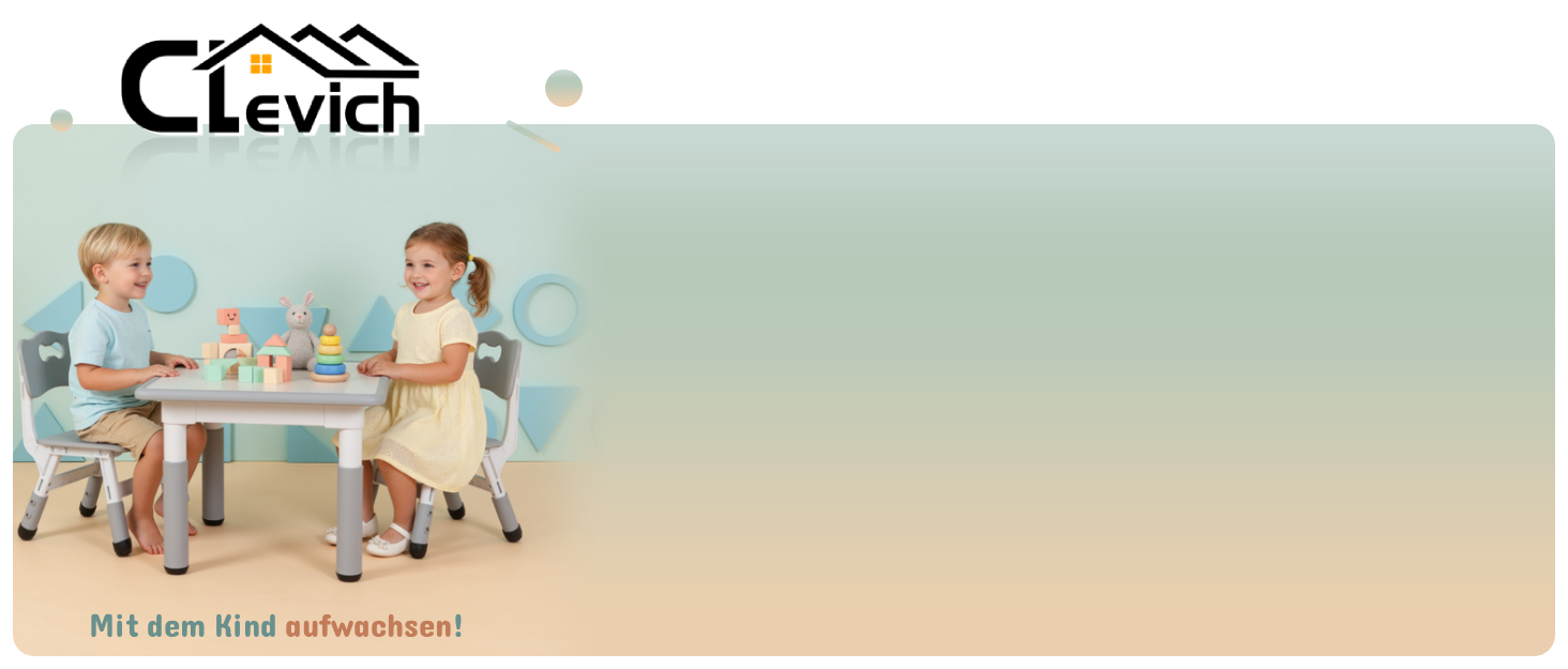 Дитячий стіл та стільці Clevich - комплект для дитячої кімнати (сірий), з місцем для зберігання та дошкою для малювання