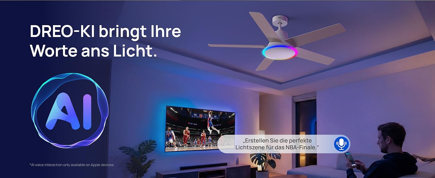 Стельовий вентилятор DREO Smart з підсвічуванням 132 см, 12 швидкостей, LED, DC-мотор, таймер, пульт/APP/Alexa, білий RGB