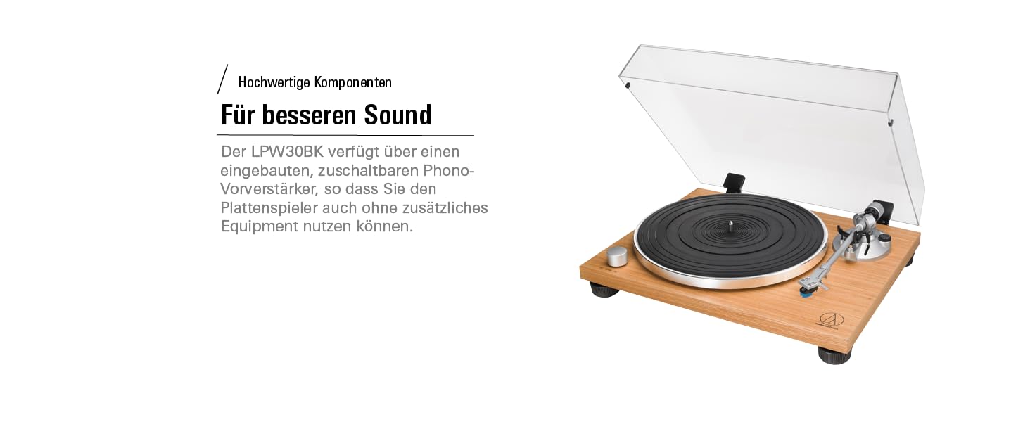 Програвач вінілу Audio-Technica AT-LPW30 з ремінним приводом, корпус з тикового дерева, ручне керування