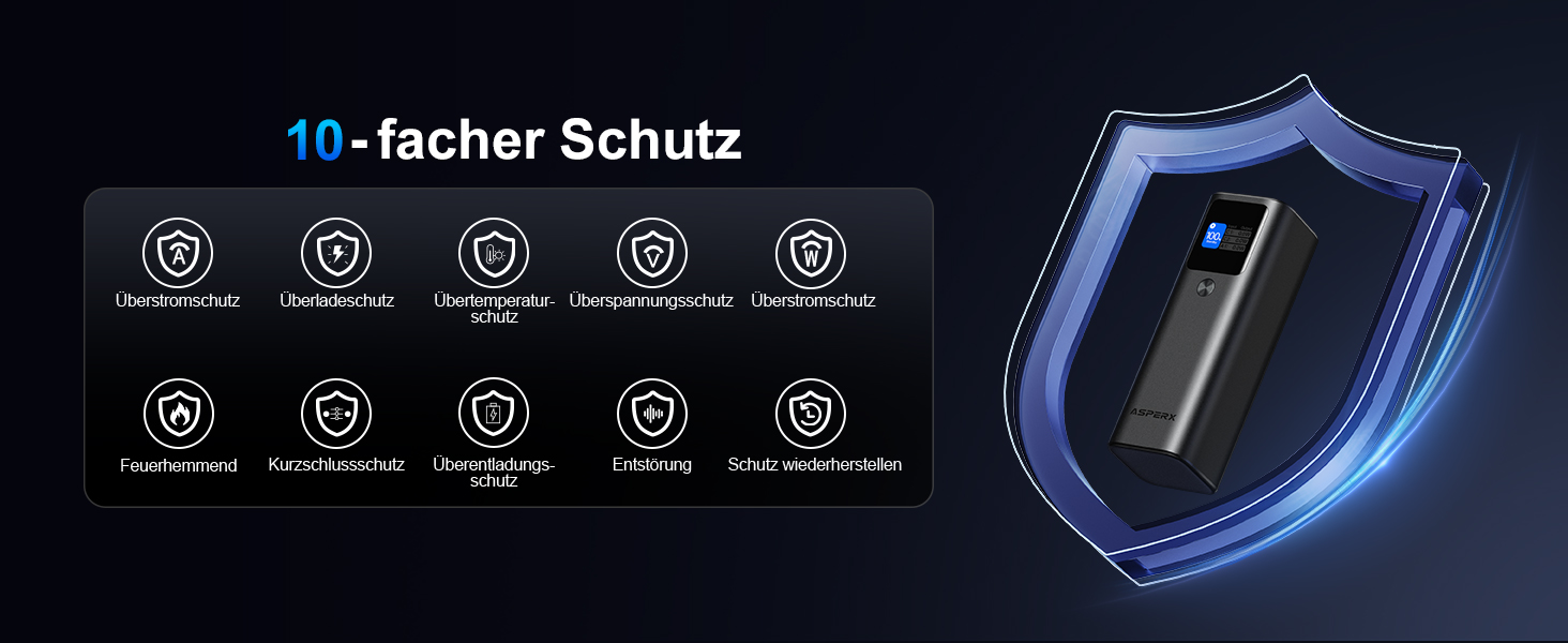 Power Bank AsperX 20000mAh, 165W, 2x USB-C 100W, Алюмінієвий Корпус, Вбудований Кабель 60см, TFT-Дисплей, для iPhone, MacBook, Samsung