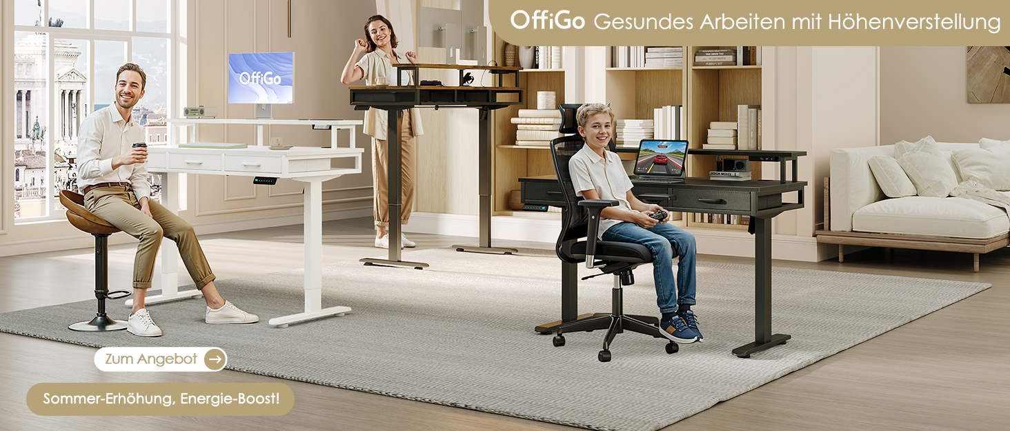 Офісний стіл OffiGo регульований по висоті, 150 x 120 см, кутовий, з тримачем для монітора, електричний, L-подібний, з розетками, для комп'ютера, з RGB LED підсвічуванням, коричневий