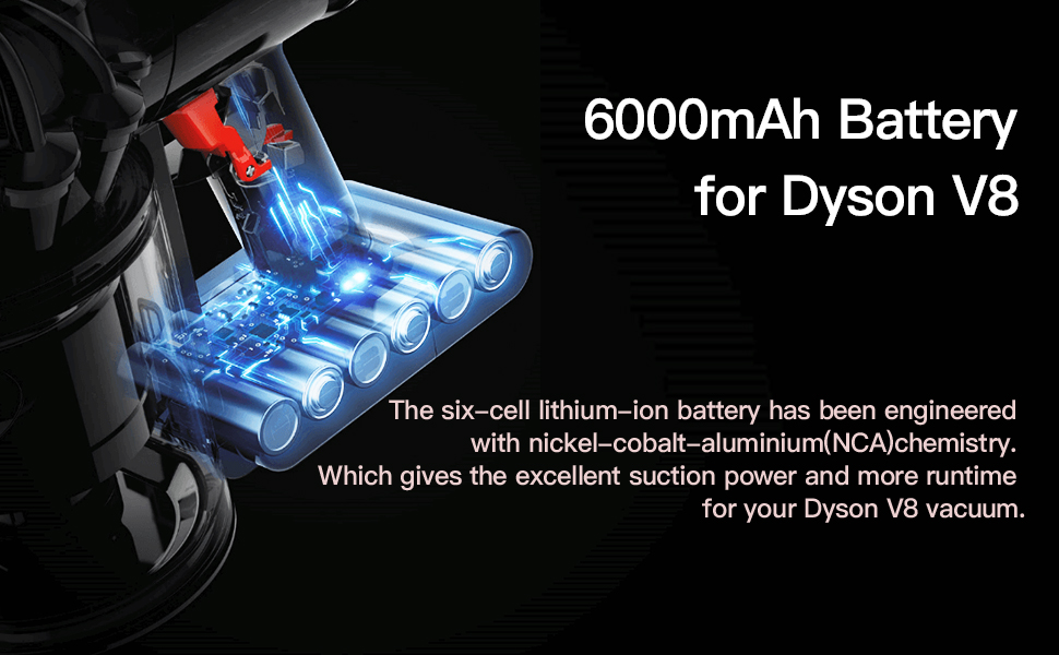 Змінна батарея 6000 мАг для Dyson V8, сумісна з V8 Absolute/Animal/Fluffy Filter