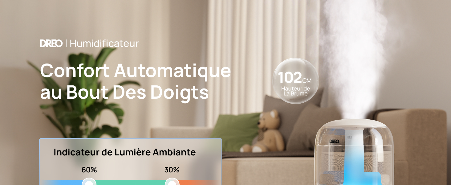 Зволожувач повітря Dreo для спальні: ультразвуковий, холодний туман, 3L, датчик вологості, нічник, для дітей, кімнатних рослин та дому (білий)
