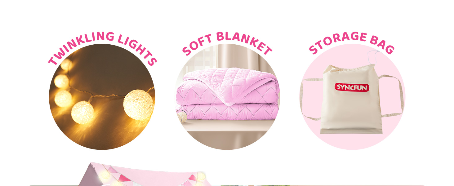 Дитячий намет SYNCFUN з килимком та світлом для гри в приміщенні. Ігровий будиночок для дівчаток 3-13 років. Рожевий намет для дітей