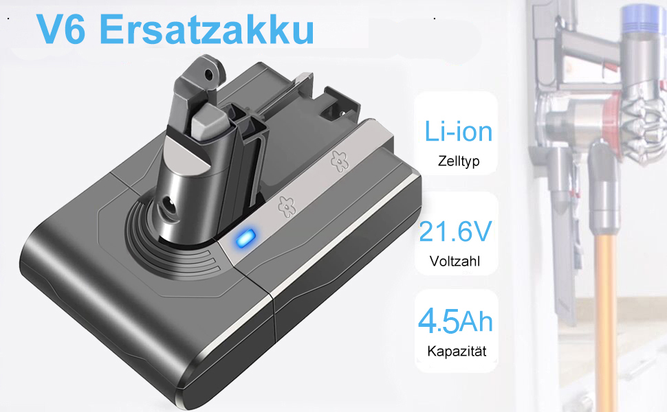 Змінна батарея DTK для Dyson V6/DC62/DC58/DC59/DC61/DC72/DC74/SV03/SV05/SV06/SV07/SV09 21,6 В 4500 мАг