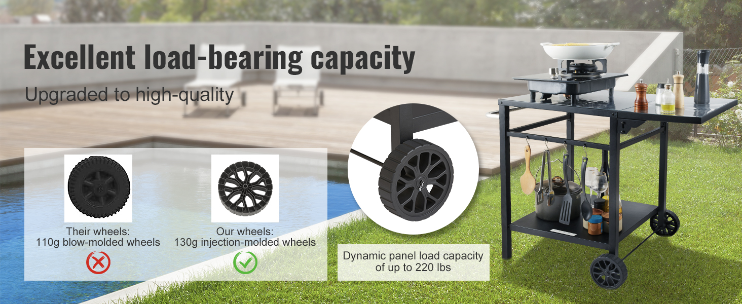 Grillwagen VEVOR: Мобільний вуличний гриль з подвійною полицею та регульованим столиком для приготування їжі (97,2 x 64 x 75,5 см)