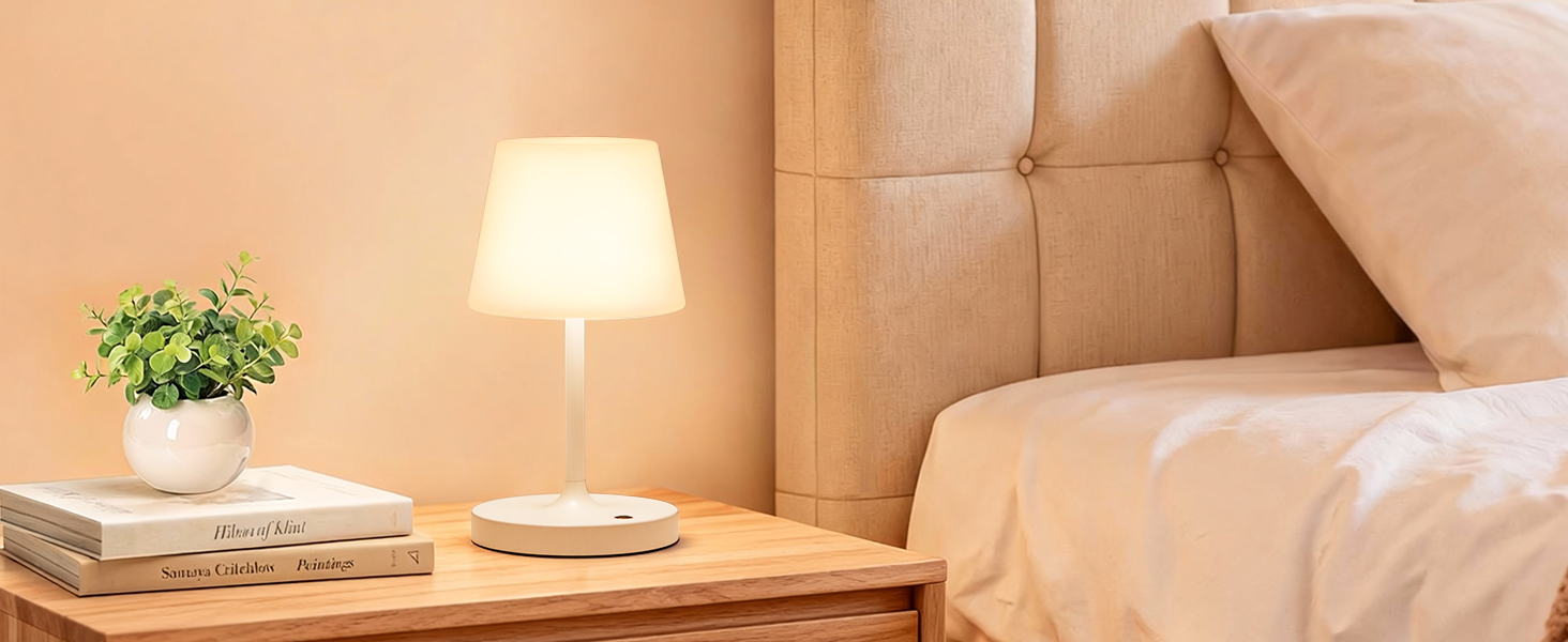 LED настільна лампа бездротова, торшер з торканням, лампа на акумуляторі з регулюванням яскравості та функцією пам'яті, торшер для спальні, кав'ярні, на вулицю (білий)