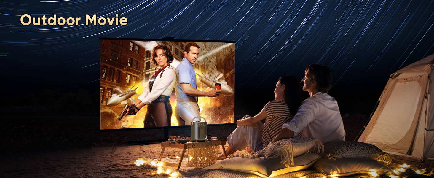 Beamer проєктор електричний 4K Full HD 1080p з автотрапецеїдною корекцією, WiFi 6, BT5.2, 50% зум, портативний для домашнього кінотеатру/відпочинку на природі, сумісний з ТВ приставкою/ноутбуком/смартфоном