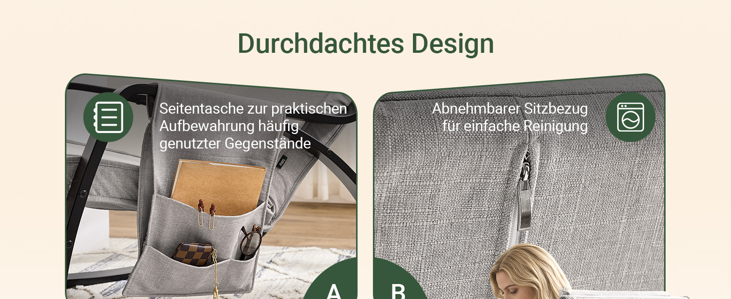 Крісло-гойдалка SoBuy з м'якою оббивкою, підголівником та регульованою підніжкою, сіре - FST20-HG