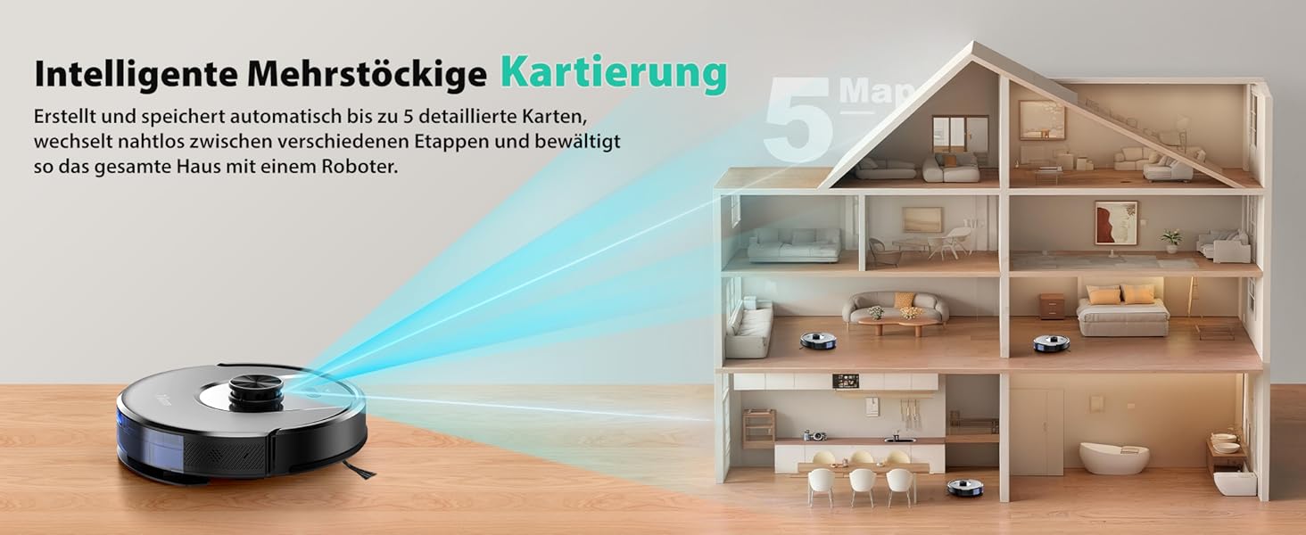 Робот-пилосос Tikom L8000 Plus з функцією миття, 6000Pa, LiDAR, Wi-Fi, для тварин та килимів