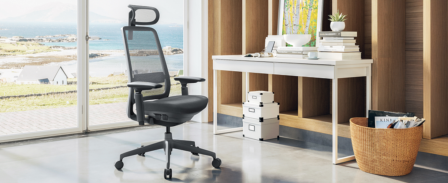 Ергономічне крісло Colamy для офісу, чорне: регульована глибина сидіння, 4D підлокітники, підтримка попереку (до 136 кг)