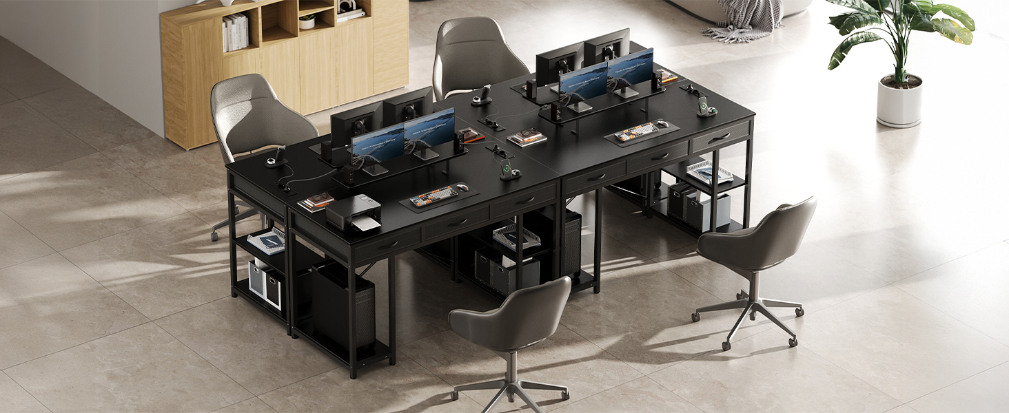 Комп'ютерний стіл Claiks з 3 шухлядами, полицею, 2 розетками та 2 USB-портами для зарядки, білий (120 x 60 см), чорний