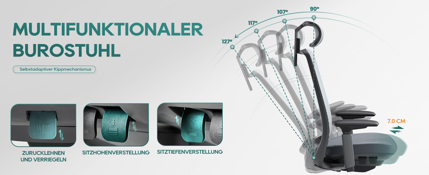 Ергономічне крісло Colamy для офісу, чорне: регульована глибина сидіння, 4D підлокітники, підтримка попереку (до 136 кг)