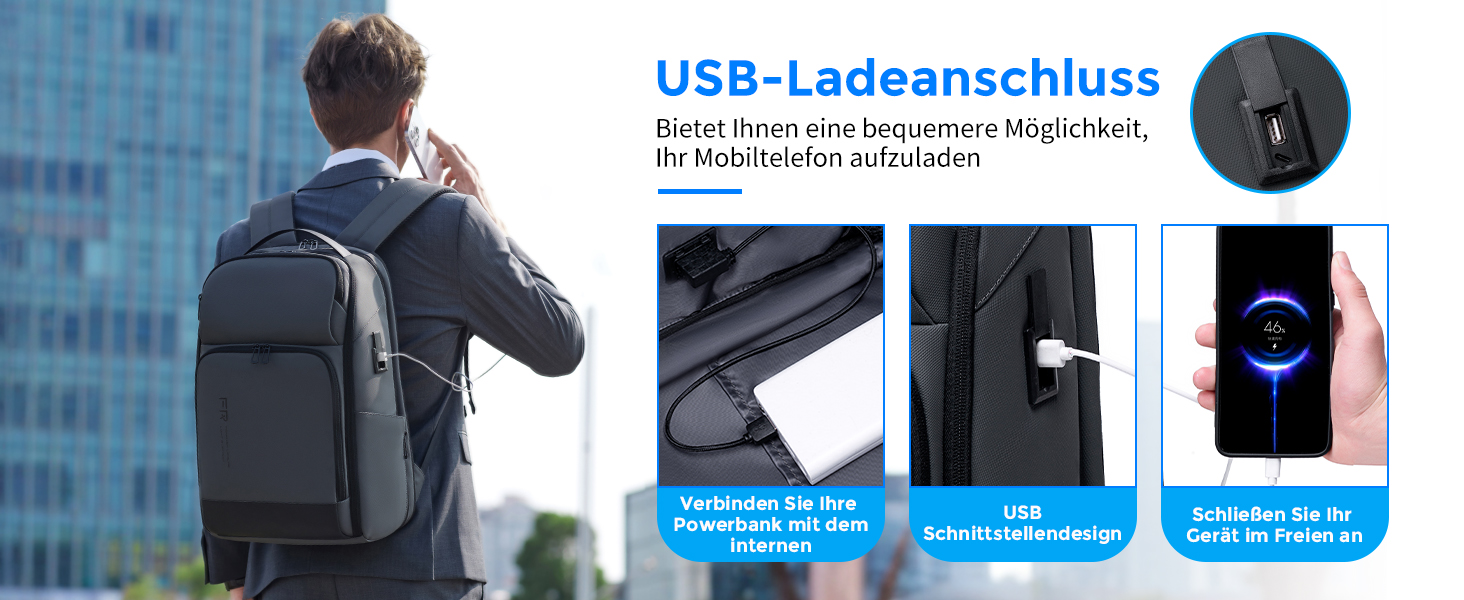 Розширюваний рюкзак для ноутбука 17 дюймів із зарядним портом USB для чоловіків і жінок (сірий)