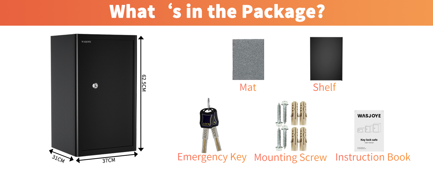 Safe Tresor з ключем WASJOYE: великий настінний сейф для грошей, ювелірних виробів, документів (45x35x31см, 67л)
