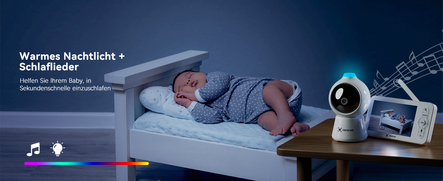 Відеоняня COCOCAM 2K 4MP з камерою та монітором 5 дюймів, Wi-Fi 2.4/5GHz, ШІ-розпізнавання, датчик перекриття обличчя та сну на животі, автотрекінг, ІК нічний зір