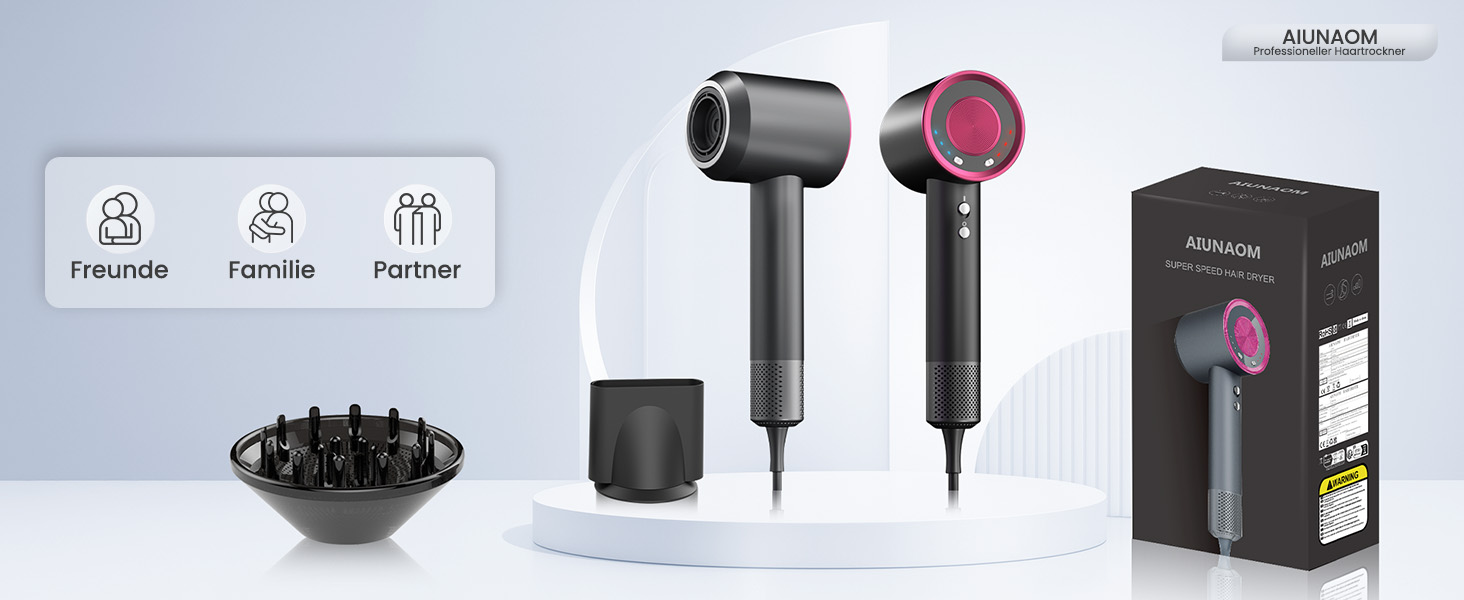 Професійний фен для волосся з високошвидкісним двигуном 160 000 об/хв, іонізацією (500 млн іонів), магнітною насадкою, 3 режими швидкості та 4 рівні температури, для дому, салонів та тварин