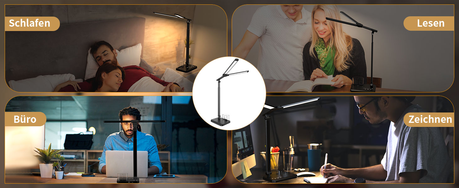 iVict LED лампа настільна з двома головками, регульована висота, диммер, USB-порт, 5 режимів, для дітей, сенсорне керування, нічник, для читання, рукоділля, роботи