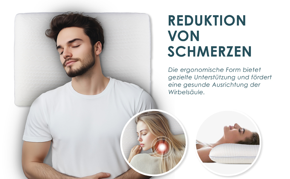 Ортопедична подушка з піною з пам'яті Memory Foam для здорового сну, проти болю в шиї, для всіх типів сну (на спині, животі та боці), біла, 14 см висотою, 1 шт.