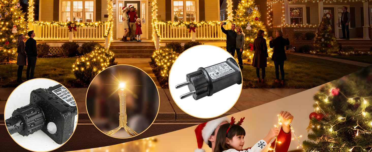 Світлодіодна гірлянда для вулиці 35м, 300 LED вогників для новорічної ялинки, теплий білий колір