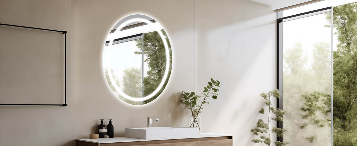 LED дзеркало для ванної кімнати 60x80 см, овальне з підсвічуванням, 3 кольори, регулювання яскравості, антизапарник