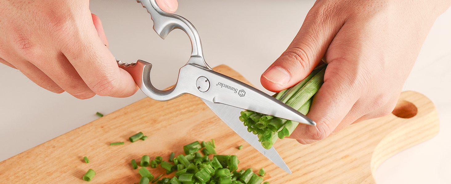Кухонні ножиці Sunnecko 8 дюймів - універсальні, з ручкою, що ергономічно лежить у руці, з подрібнювачем горіхів, з нержавіючої сталі