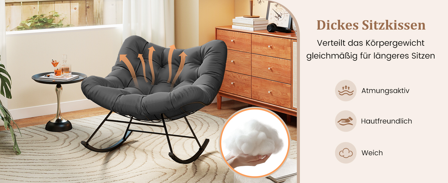 Крісло-гойдалка COSTWAY для саду, балкона та дому, зелене, з подушкою, вантажопідйомність 205 кг