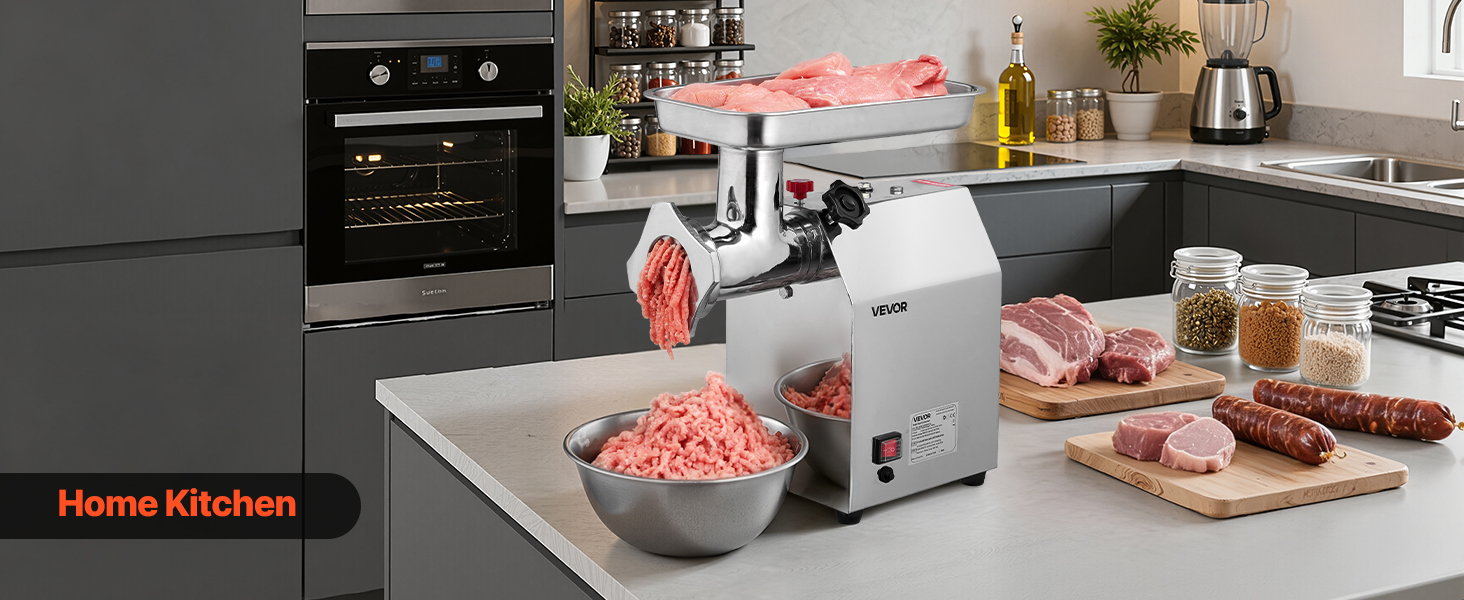 Електрична м'ясоподрібнювач VEVOR, 4.2 кг/хв, 1100 Вт, з лезом та диском, для ресторану, з нержавіючої сталі