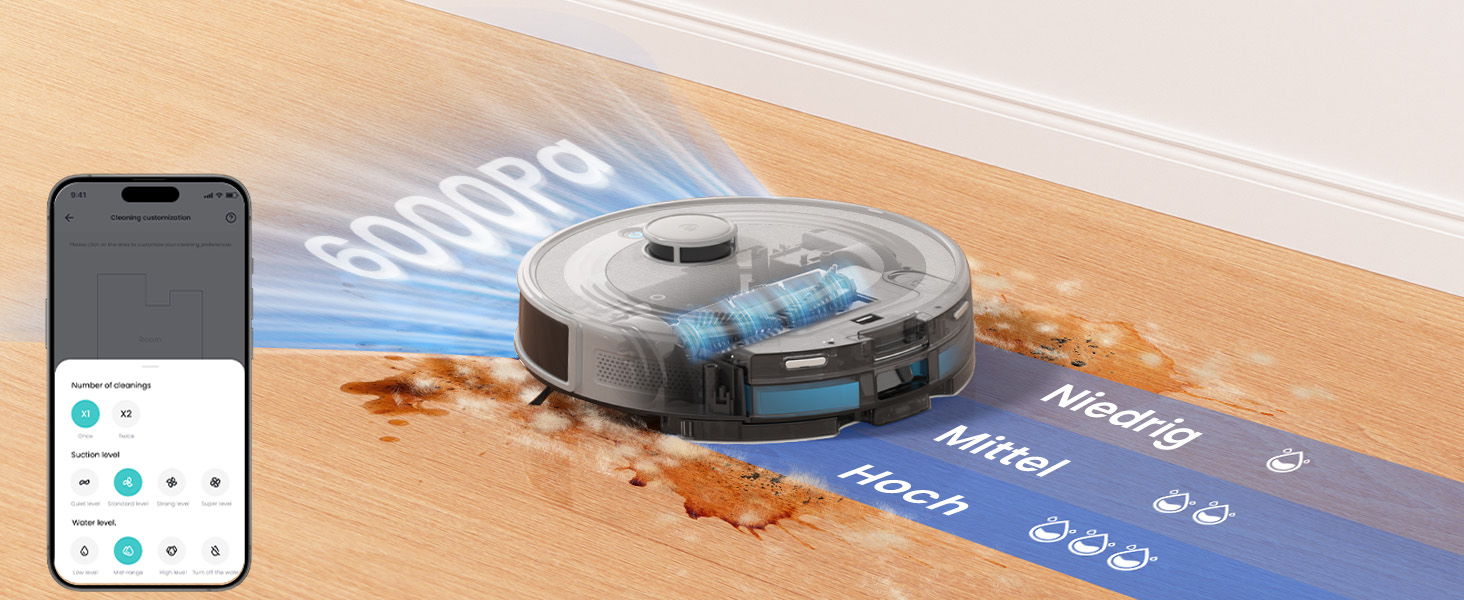 Робот-пилосос LEFANT M2 Pro Mondgrau з функцією миття, 5000Pa, LiDAR, 150 хв, розпізнавання килима, керування через додаток/голос, для видалення шерсті тварин, чорний