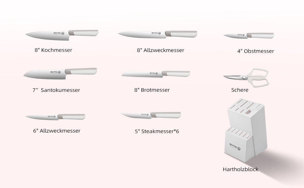 Набір кухонних ножів 14 предметів з бруском: кухонний набір, ніж для приготування їжі, подарунок для мами, білий