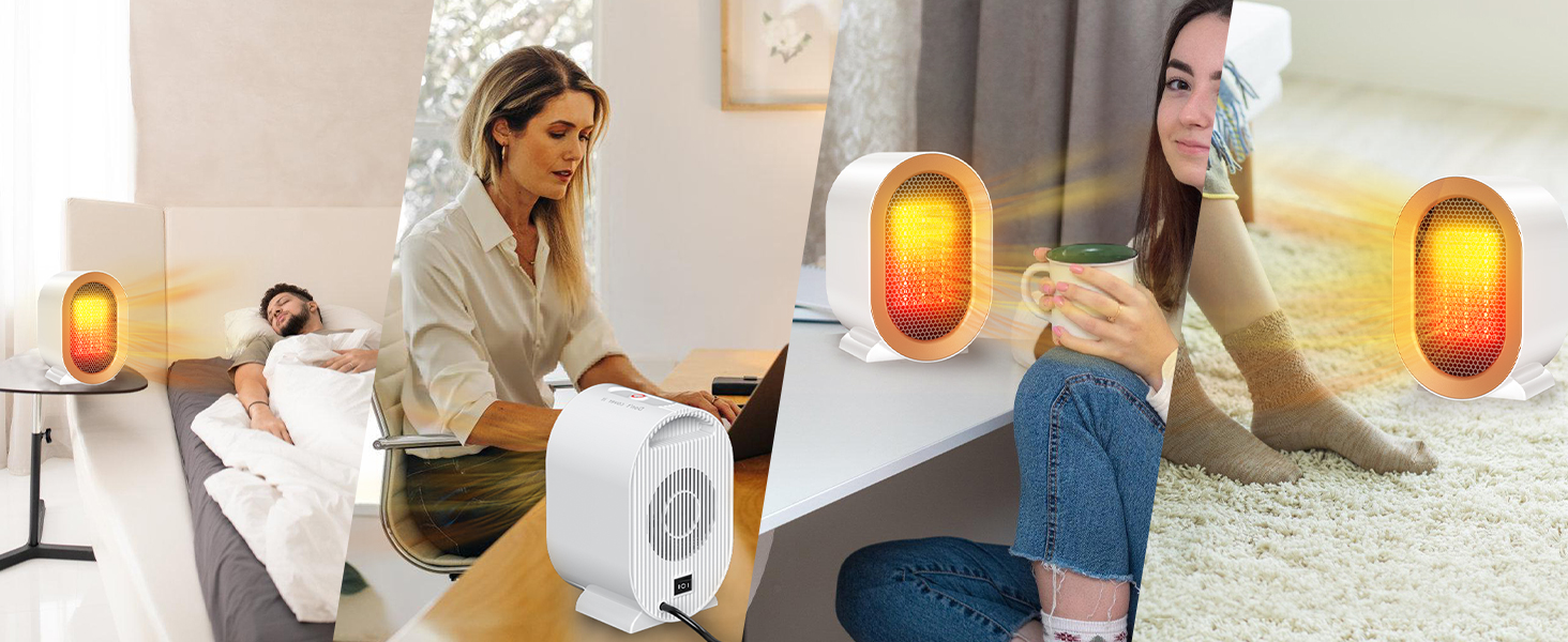 Електричний обігрівач PTC: тихий, керамічний, з регулюванням температури, портативний, з захистом від перегріву та перекидання. Підходить для офісу, дому, гуртожитку