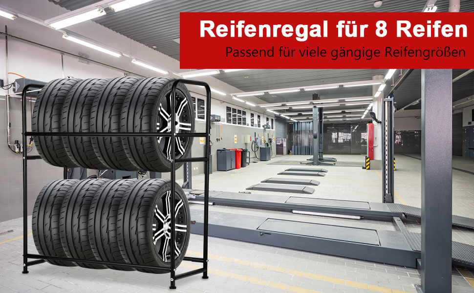 Стеляж для шин на 8 шин, 2x стійка для шин 107 x 46 x 117 см, вішалка для шин з місткістю 180 кг, захисна кришка для шин, регульована висота, для підвалу, майстерні