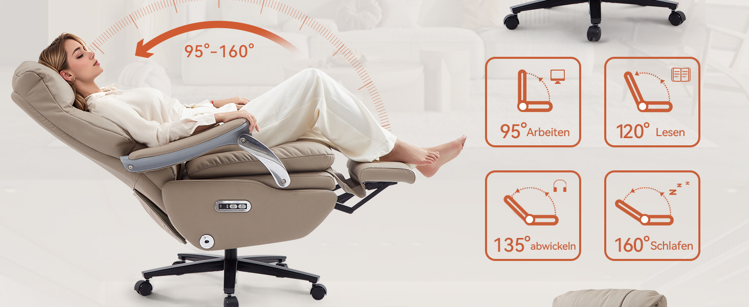 Крісло для офісу EMIAH з масажем, ергономічне електричне крісло з підніжкою, велике крісло для комп'ютера, крісло Zero Gravity, крісло-реклайнер для дому (Хакі), еко-шкіра