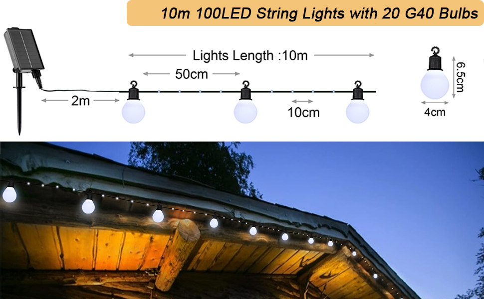 Ламп - 10M 100 LED Атмосферостійкий USB/сонячний (білий), 20