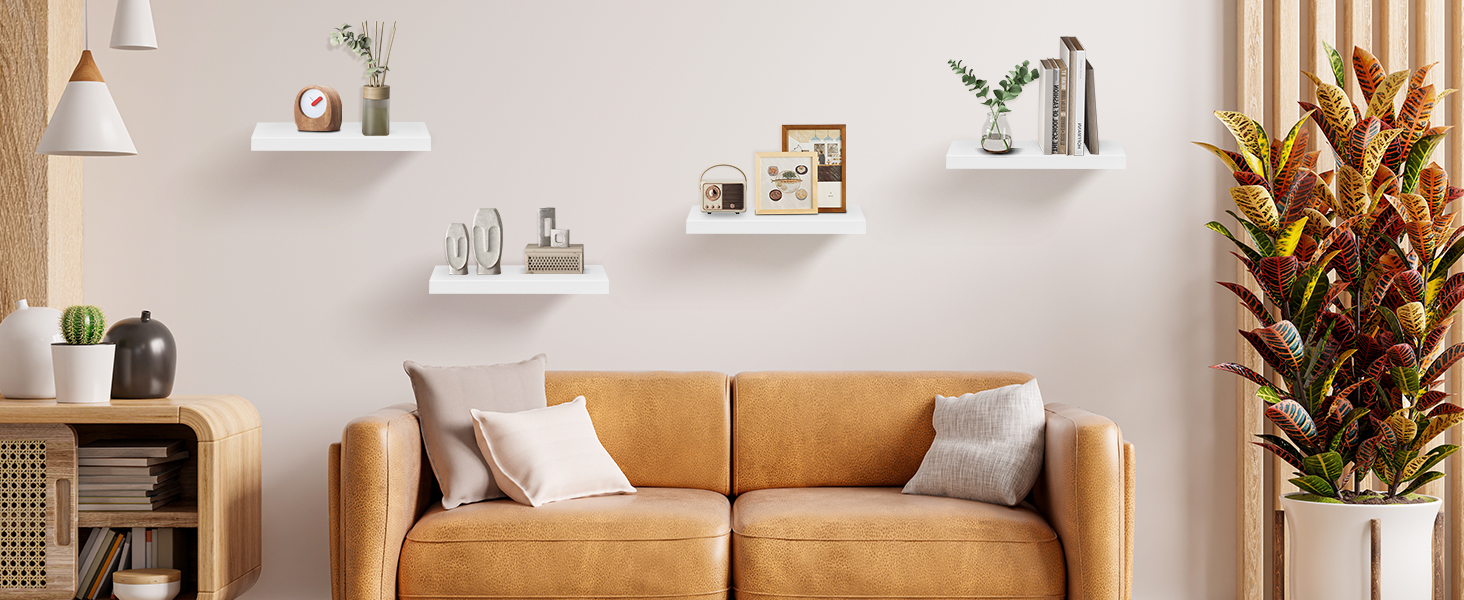 Набір настінних полиць 4 шт. білі, MDF, 40x14x3 см - для книг, декору, настінні стелажі