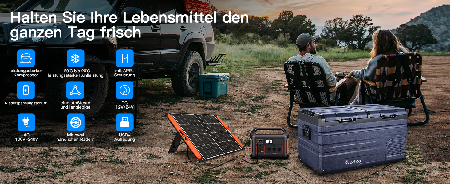 Кемпінгова сумка-холодильник AAOBOSI 72L з WiFi, USB, 12/24/240V -20°C для авто, вантажівки, човна, кемпінгу