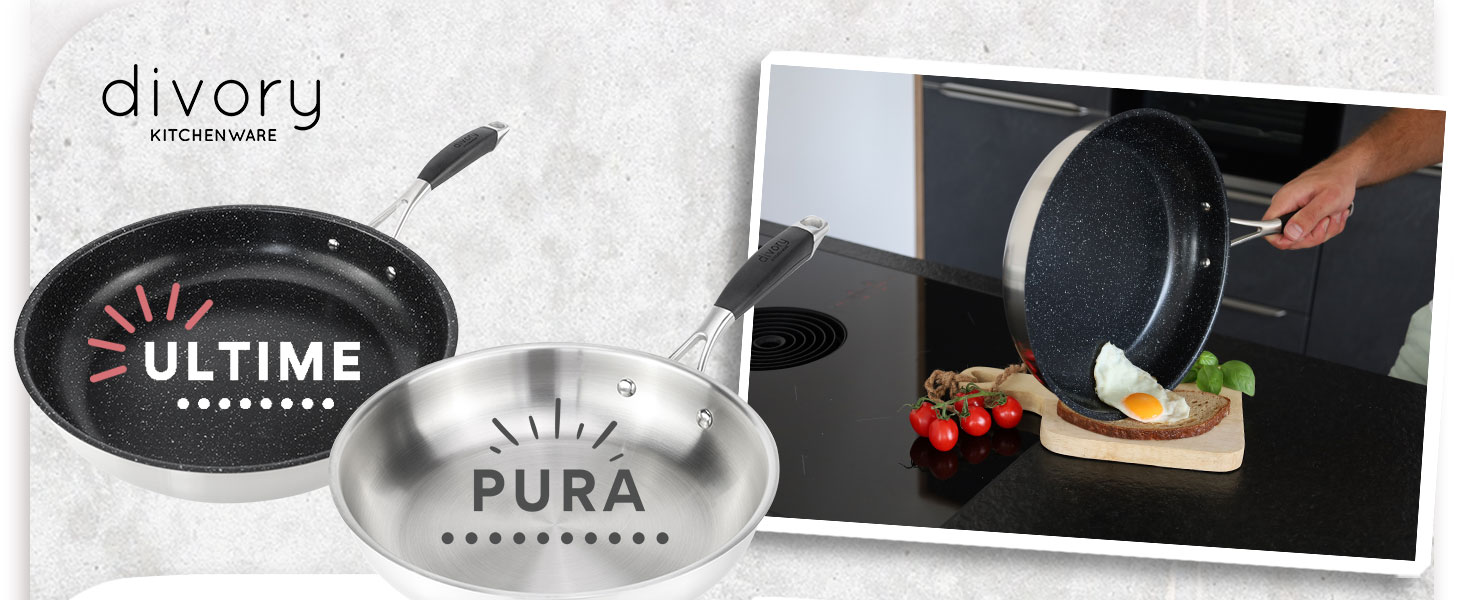 Набір сковорідок з нержавіючої сталі PURA 20, 24, 28 см – без покриття PTFE/PFOA, для індукції та всіх плит