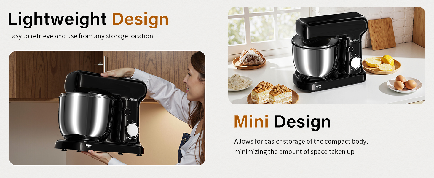 Кухонна машина з місткістю 2.5L та 3L, 10 швидкостей, 1500W, з міксером, шнеком для тіста та скребком, для дому та щоденного приготування (чорний)