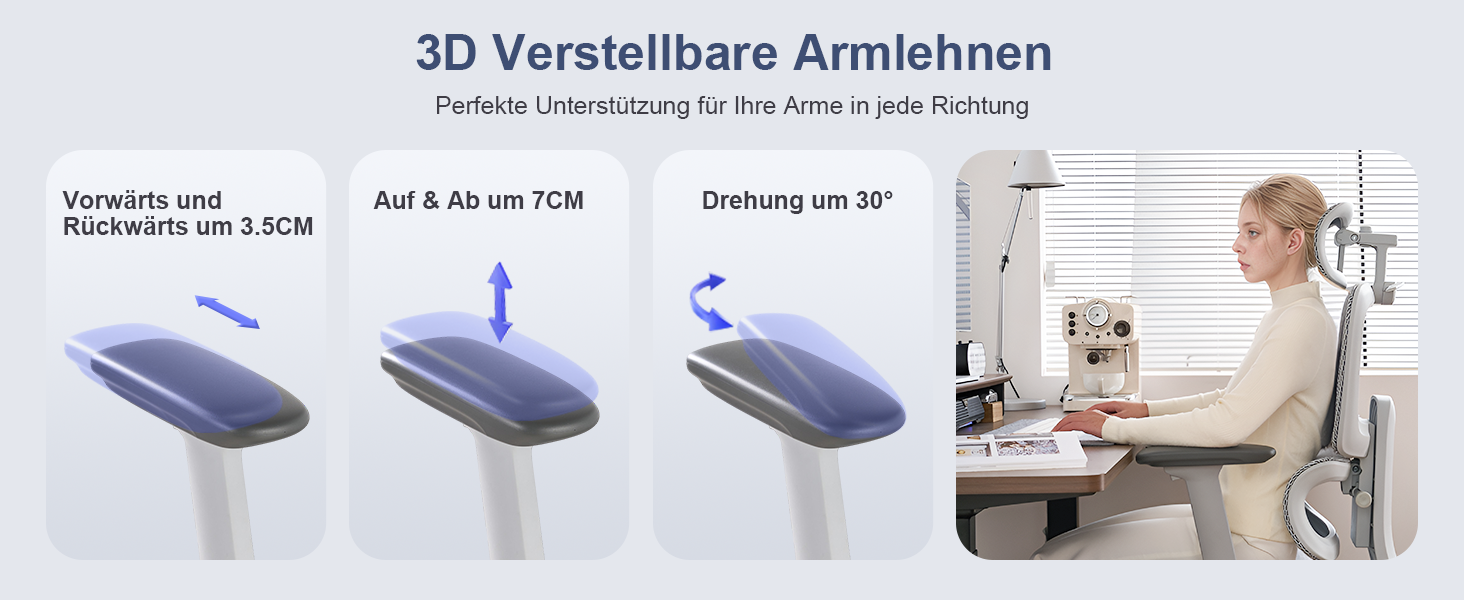 Ергономічне крісло для офісу з підніжкою та подушкою для шиї, 5-рівнева регульована спинка, 2D підтримка попереку, 3D підлокітники/підголівник, функція нахилу 145°, сітчасте сидіння, гумові колеса (Сірий, Lite)
