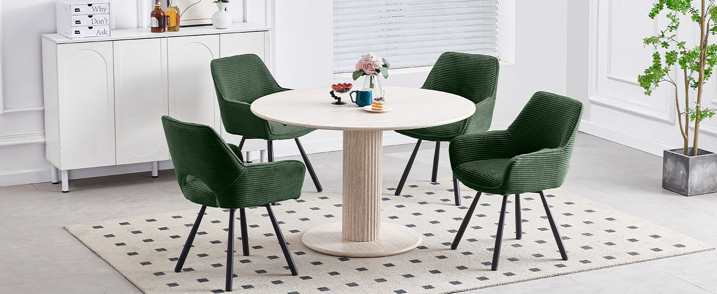 Набір з 4-х обертових стільців для їдальні з підлокітниками, 360° обертання, кухонні стільці, сучасні м'які стільці з тканинною спинкою для кухні, їдальні, спальні, бежеві