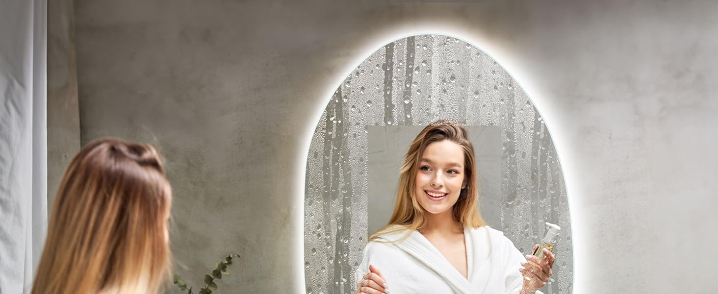 Дзеркало для ванної кімнати Dripex LED з підсвічуванням, сенсорне керування, регулювання яскравості, 3 кольори світла, без запотівання, 85x52 см