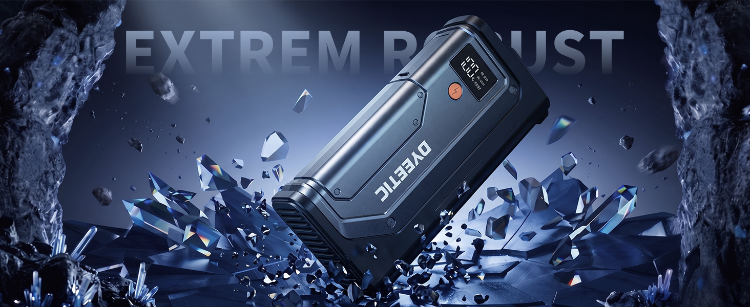 Бустер для автомобіля DYEETIC D16: пусковий зарядний пристрій Powerbank 6000A 12V для бензинових та дизельних двигунів (до 10.0Л), портативний Jump Starter з LED-ліхтарем та екраном