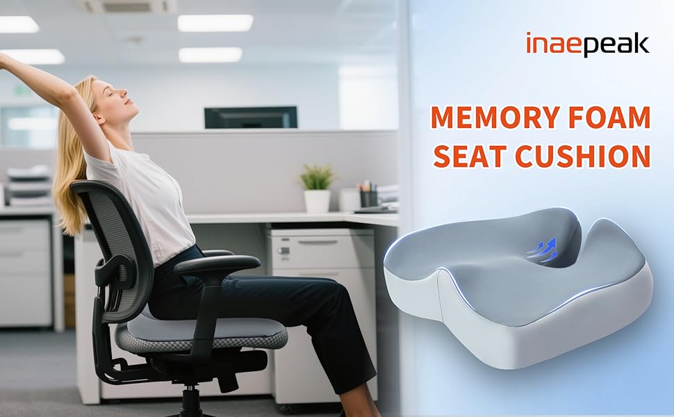 Подушка для сидіння з піни Memory Foam: ергономічна подушка на стілець та в авто, сіра, дихаючий чохол, знімний, антиковзкий